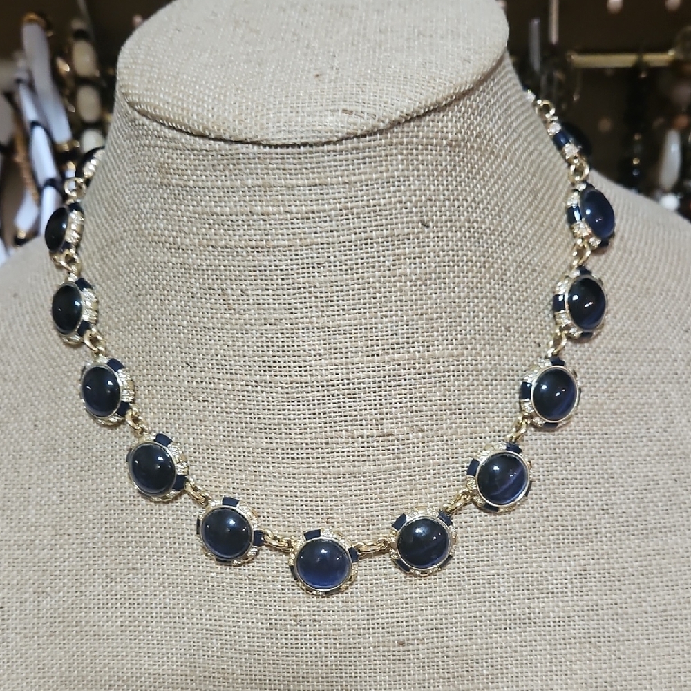 Talbots Elegant Blue Glass  and Goldtone Necklace
